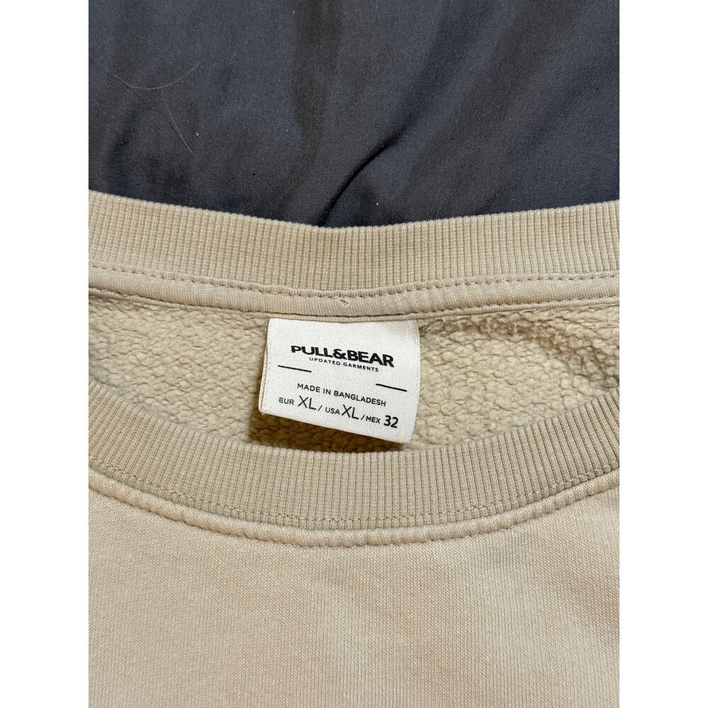 Pull & Bear Size XL Beige Tan Cropped Long Sleeve Crew Neck Sweatshirt Women - Picture 3 of 5